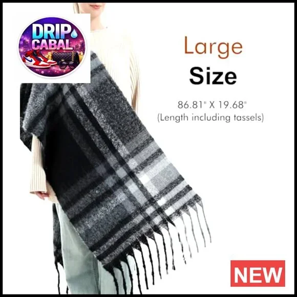 Vintage Plaid Cashmere Feel Shawl Oversized Warm Winter Scarf Elegant - Picture 4 of 7